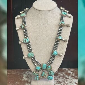 Number 8 Turquoise Squash Blossom Naja Southwestern Sterling Silver Necklace